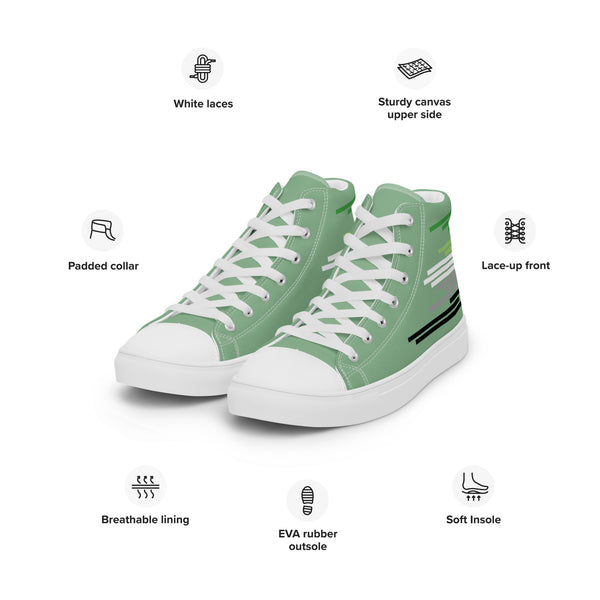 Modern Aromantic Pride Colors Green High Top Shoes - Women Sizes