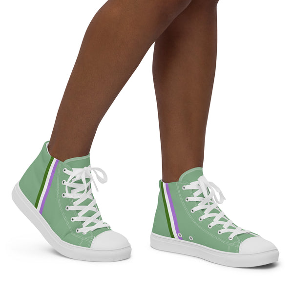 Classic Genderqueer Pride Colors Green High Top Shoes - Women Sizes