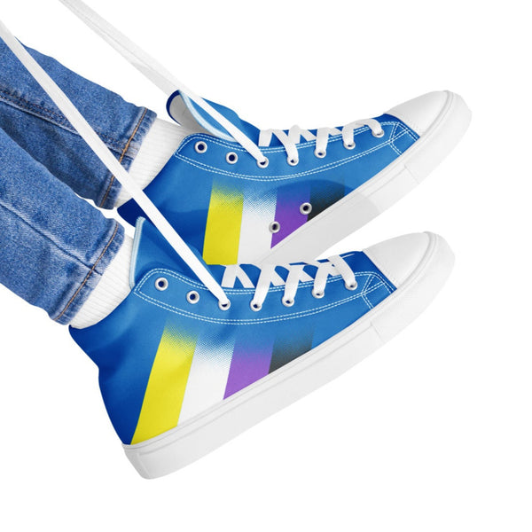Non-Binary Pride Colors Modern Blue High Top Shoes - Women Sizes