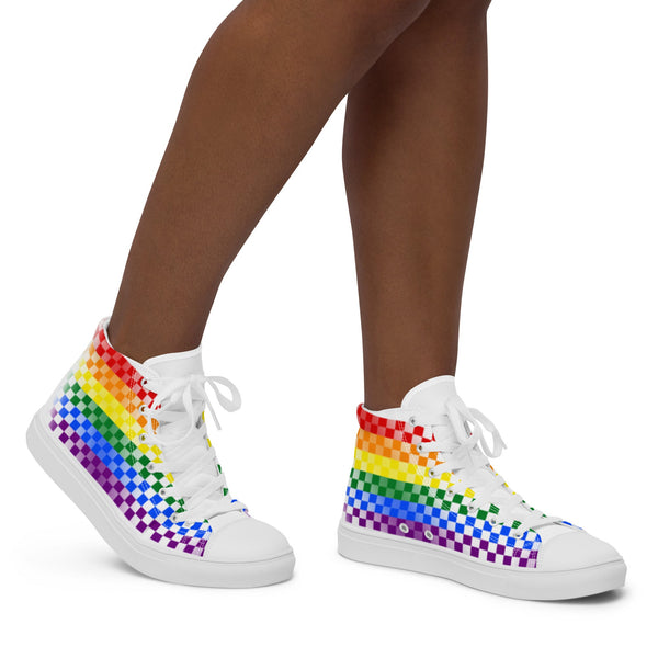 Gay Pride Rainbow Checkers High Top Shoes