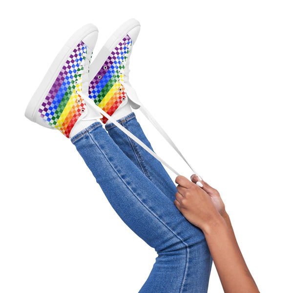 Gay Pride Rainbow Checkers High Top Shoes