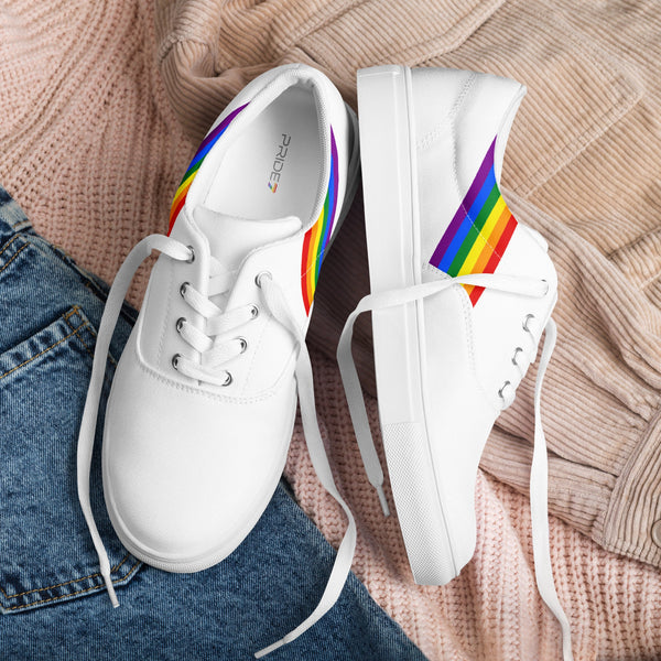 Classic Gay Pride Colors White Lace-up Shoes