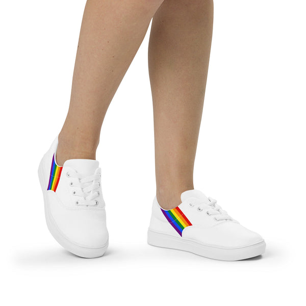 Classic Gay Pride Colors White Lace-up Shoes