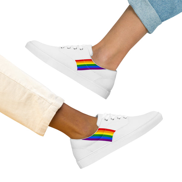 Classic Gay Pride Colors White Lace-up Shoes - Women Sizes