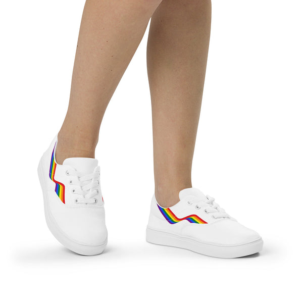 Original Gay Pride Colors White Lace-up Shoes