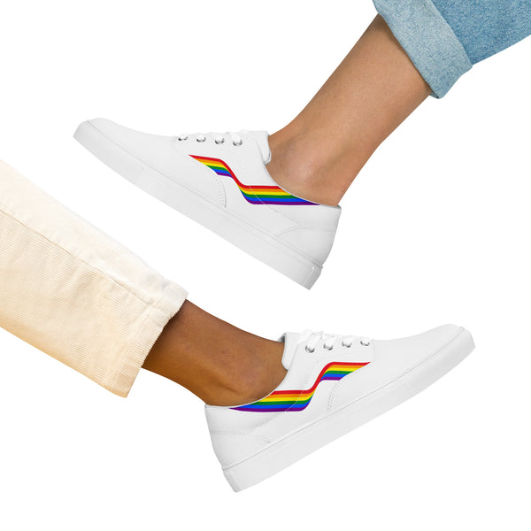 Original Gay Pride Colors White Lace-up Shoes - Women Sizes
