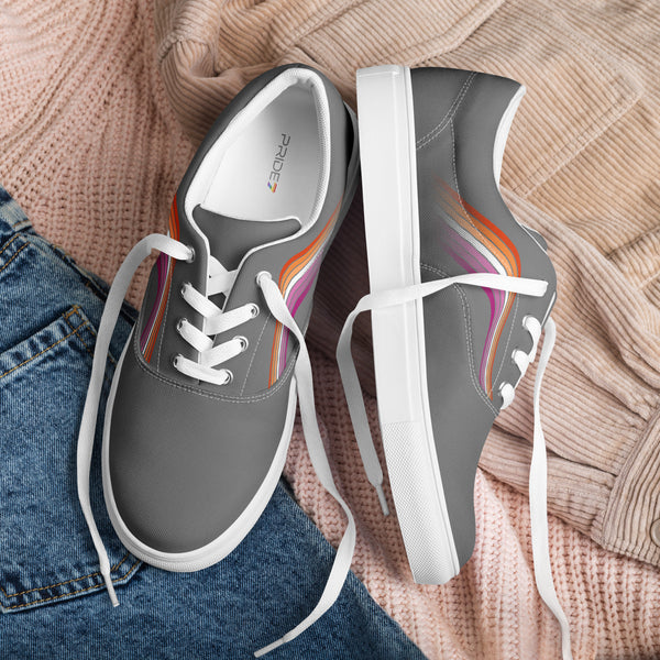 Trendy Lesbian Pride Colors Gray Lace-up Shoes - Women Sizes