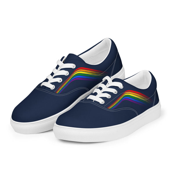 Trendy Gay Pride Colors Navy Lace-up Shoes - Women Sizes