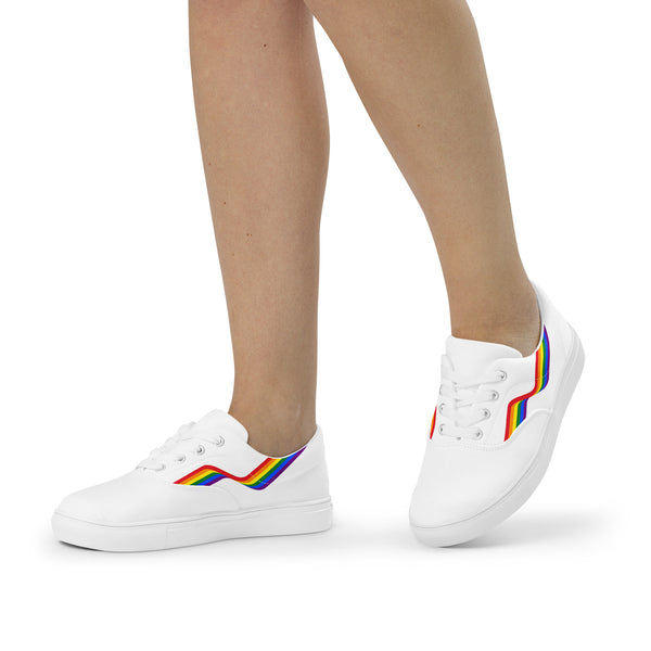 Original Gay Pride Colors White Lace-up Shoes - Women Sizes