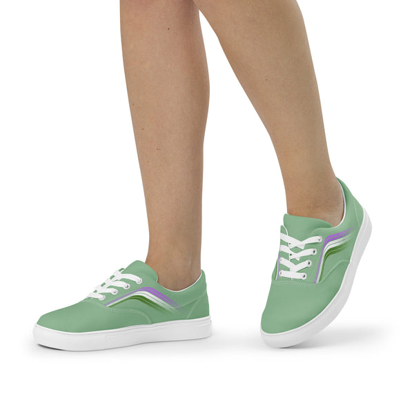 Trendy Genderqueer Pride Colors Green Lace-up Shoes - Women Sizes