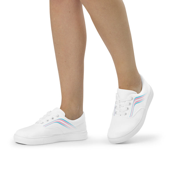 Trendy Transgender Pride Colors White Lace-up Shoes - Women Sizes