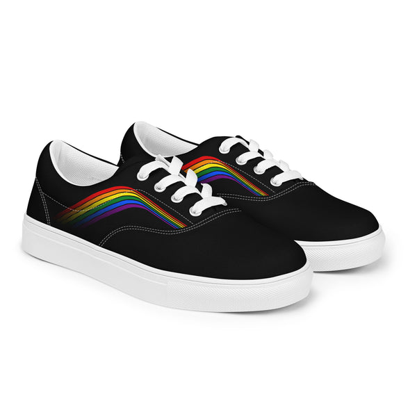 Trendy Gay Pride Colors Black Lace-up Shoes - Women Sizes