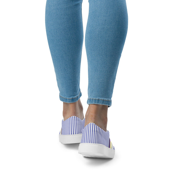 Pinstriped Non-Binary Pride Blue Slip-On Shoes