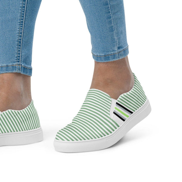 Pinstriped Agender Pride Green Slip-On Shoes