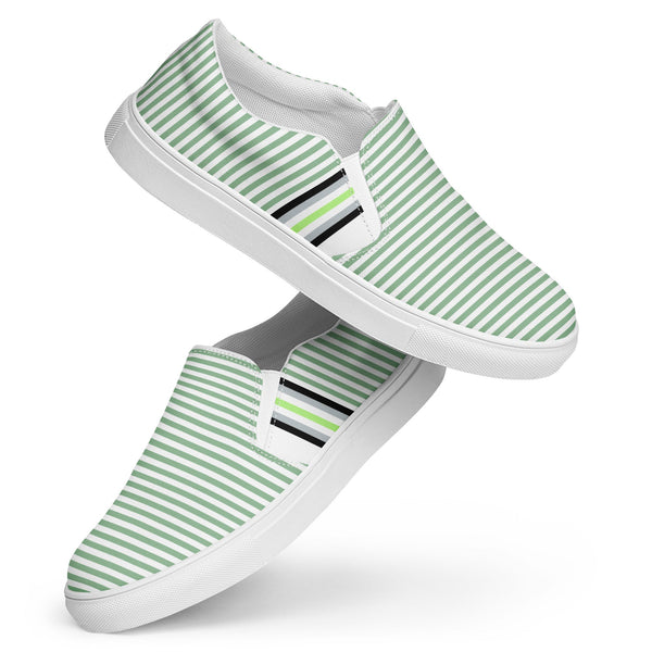 Pinstriped Agender Pride Green Slip-On Shoes