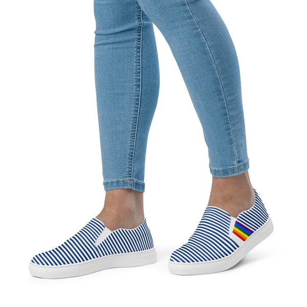 Pinstriped Gay Pride Blue Slip-On Shoes