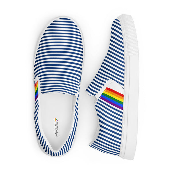 Pinstriped Gay Pride Blue Slip-On Shoes