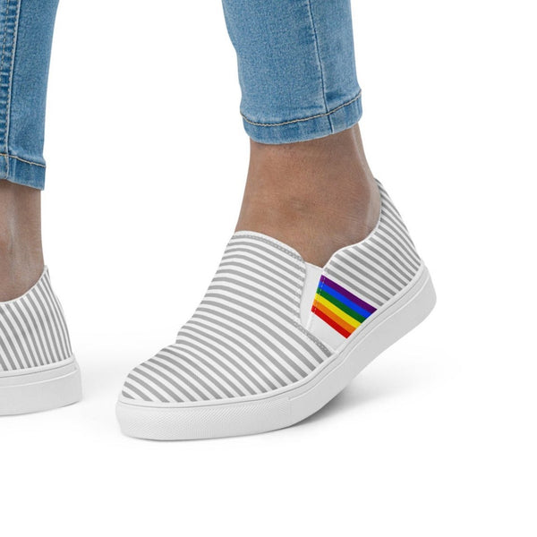 Pinstriped Gay Pride Gray Slip-On Shoes