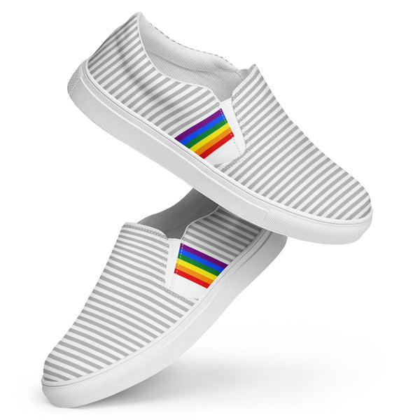 Pinstriped Gay Pride Gray Slip-On Shoes