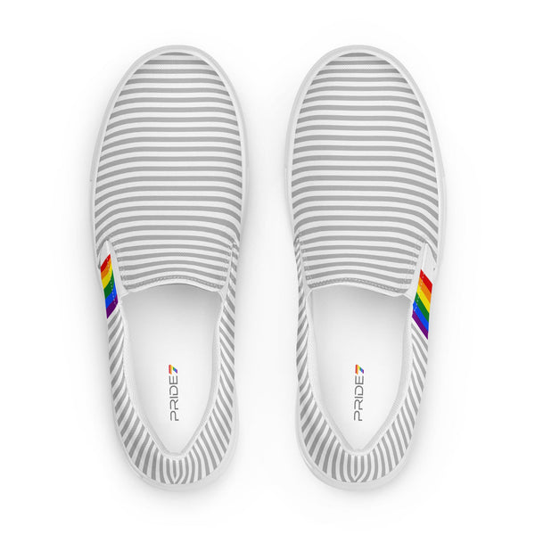 Pinstriped Gay Pride Gray Slip-On Shoes