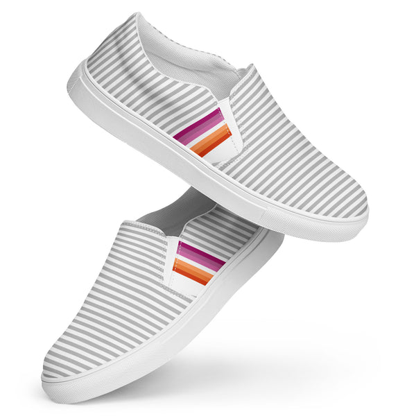 Pinstriped Lesbian Pride Gray Slip-On Shoes