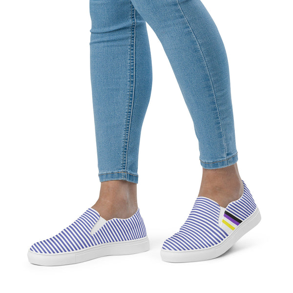 Pinstriped Non-Binary Pride Blue Slip-On Shoes