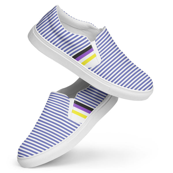 Pinstriped Non-Binary Pride Blue Slip-On Shoes