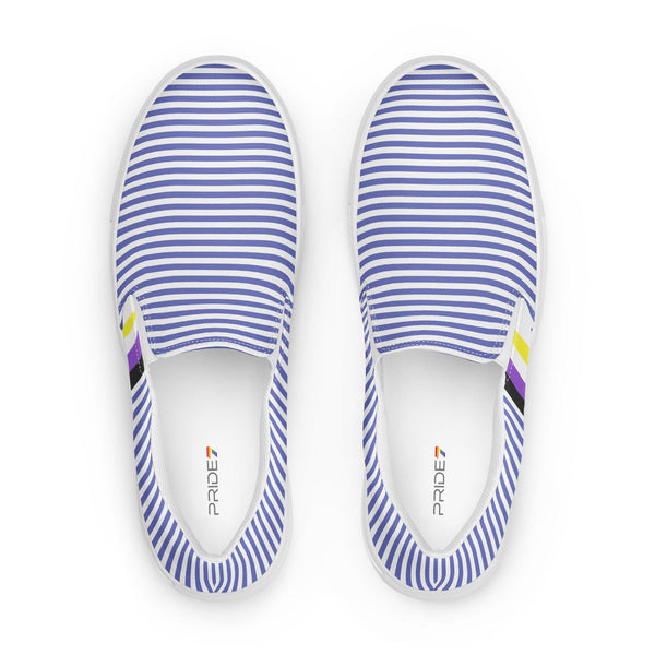 Pinstriped Non-Binary Pride Blue Slip-On Shoes