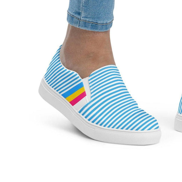 Pinstriped Pansexual Pride Blue Slip-On Shoes