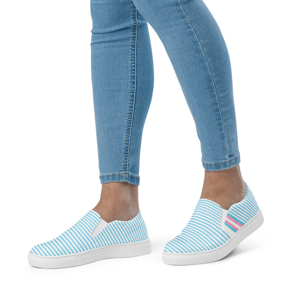 Pinstriped Transgender Pride Blue Slip-On Shoes