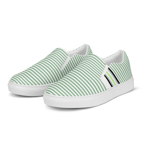 Pinstriped Agender Pride Green Slip-On Shoes