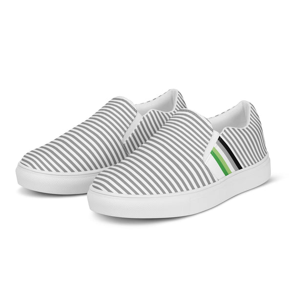 Pinstriped Aromantic Pride Gray Slip-On Shoes