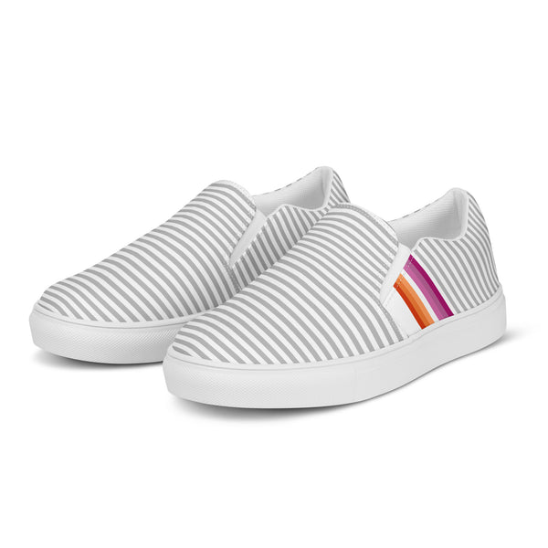 Pinstriped Lesbian Pride Gray Slip-On Shoes