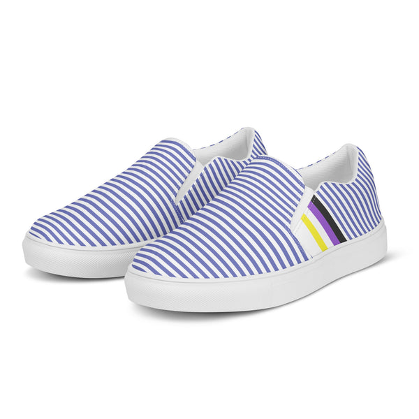 Pinstriped Non-Binary Pride Blue Slip-On Shoes