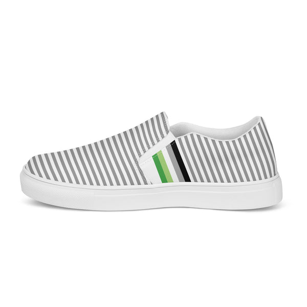 Pinstriped Aromantic Pride Gray Slip-On Shoes