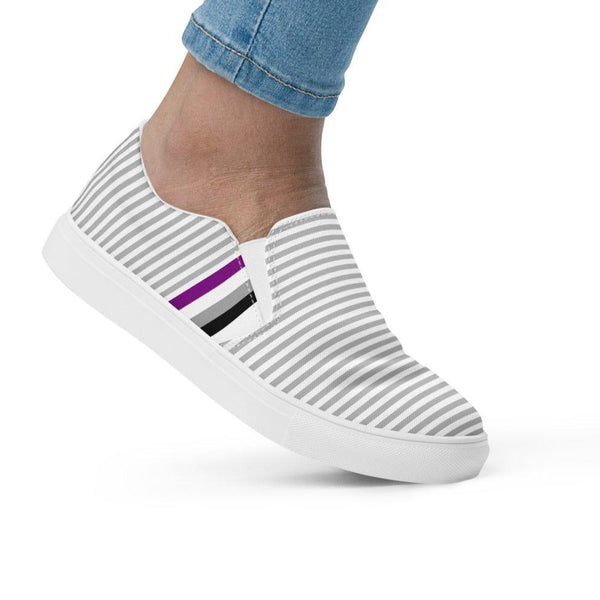 Pinstriped Asexual Pride Gray Slip-On Shoes