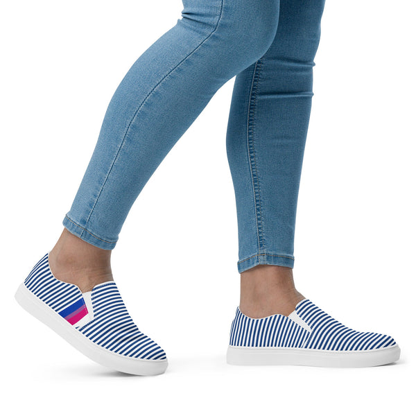 Pinstriped Bisexual Pride Blue Slip-On Shoes