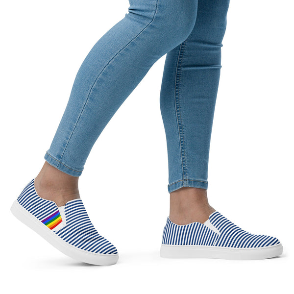 Pinstriped Gay Pride Blue Slip-On Shoes