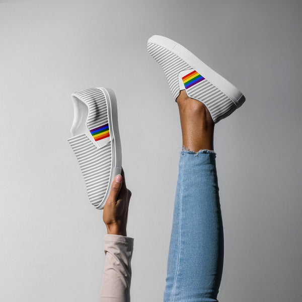 Pinstriped Gay Pride Gray Slip-On Shoes