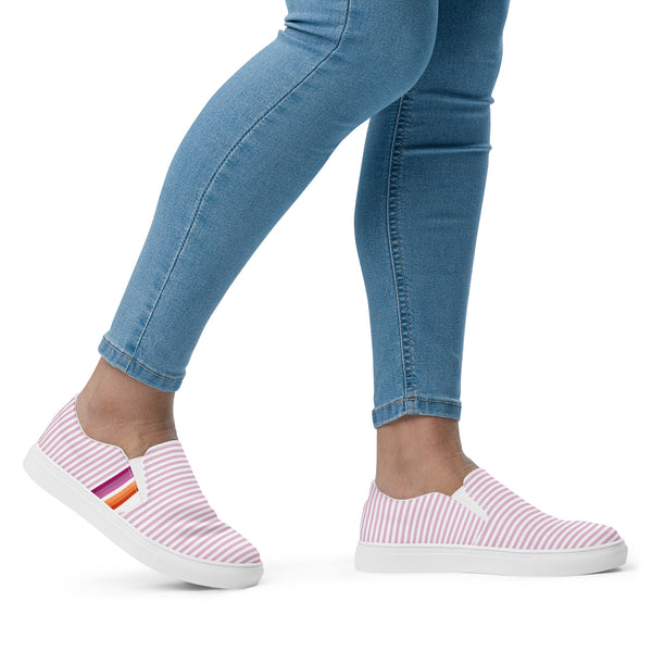 Pinstriped Lesbian Pride Pink Slip-On Shoes