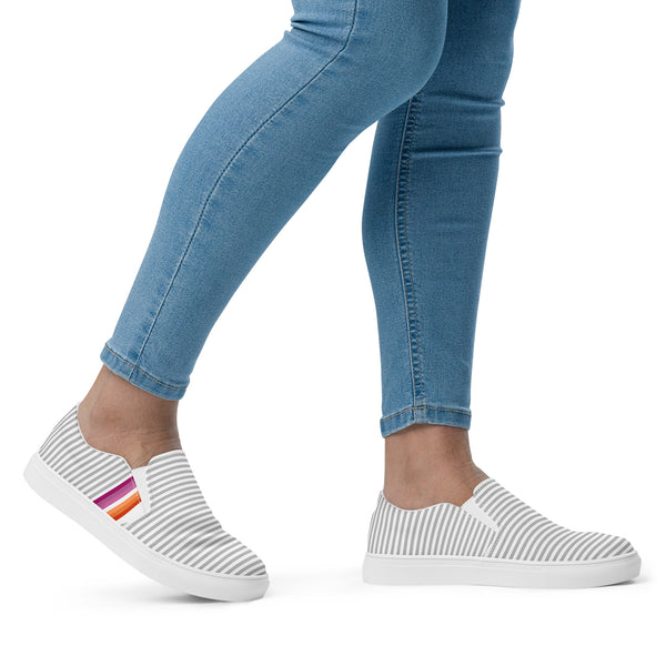 Pinstriped Lesbian Pride Gray Slip-On Shoes