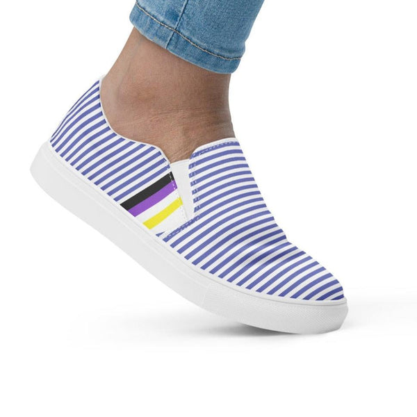 Pinstriped Non-Binary Pride Blue Slip-On Shoes