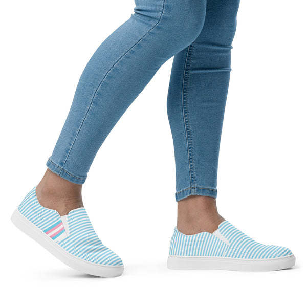 Pinstriped Transgender Pride Blue Slip-On Shoes