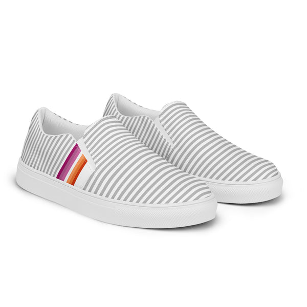 Pinstriped Lesbian Pride Gray Slip-On Shoes