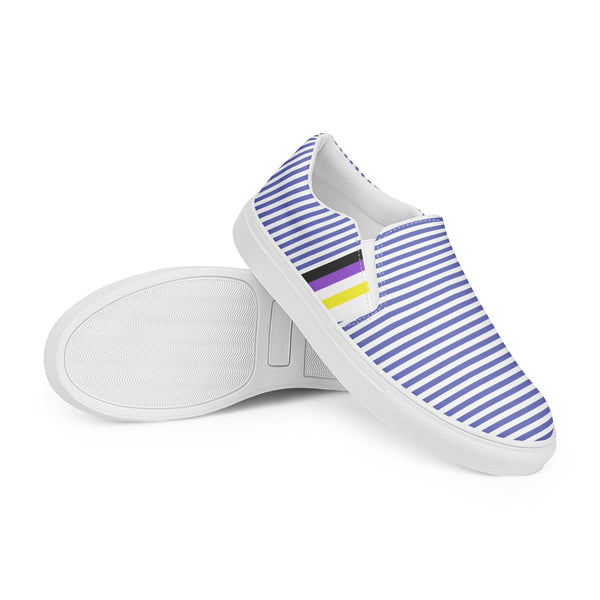 Pinstriped Non-Binary Pride Blue Slip-On Shoes