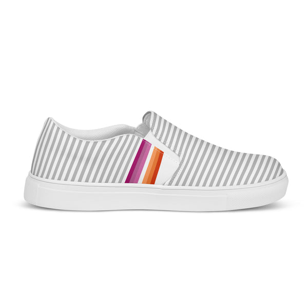 Pinstriped Lesbian Pride Gray Slip-On Shoes