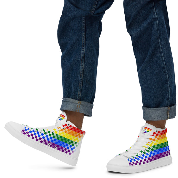 Gay Rainbow Colors Checkers Pride 7 High Top Men's Shoes