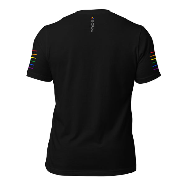 Gay Pride 7 Seven Front Logo with Rainbow Striped Sleeves Unisex T-shirt