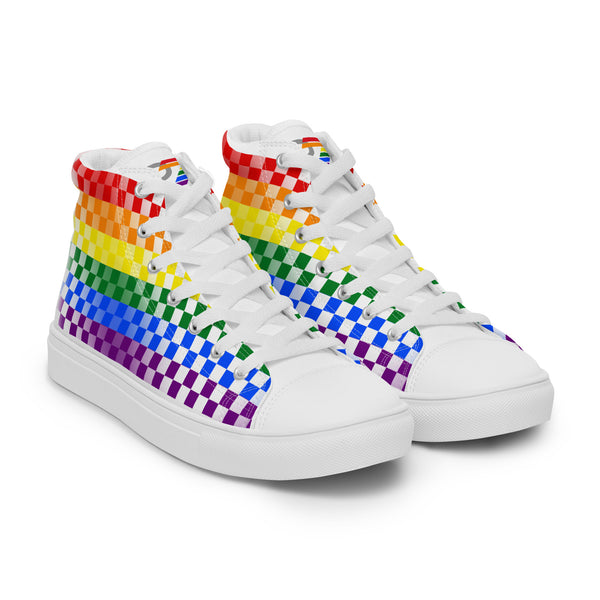 Gay Rainbow Colors Checkers Pride 7 High Top Women's Shoes