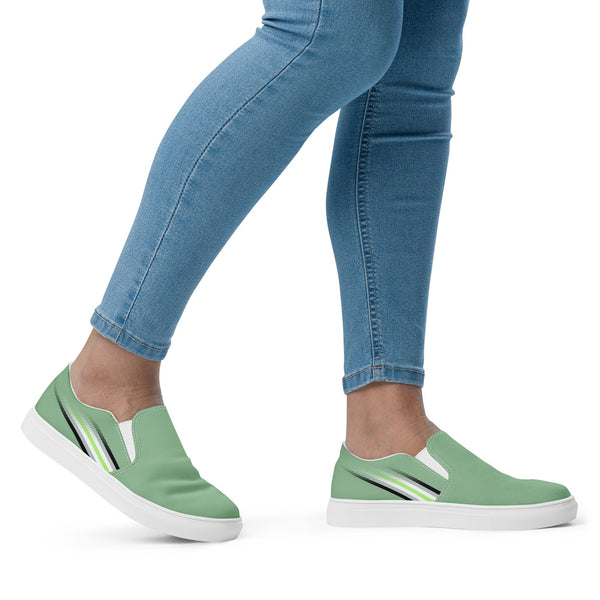 Agender Pride Colors Original Green Slip-On Shoes